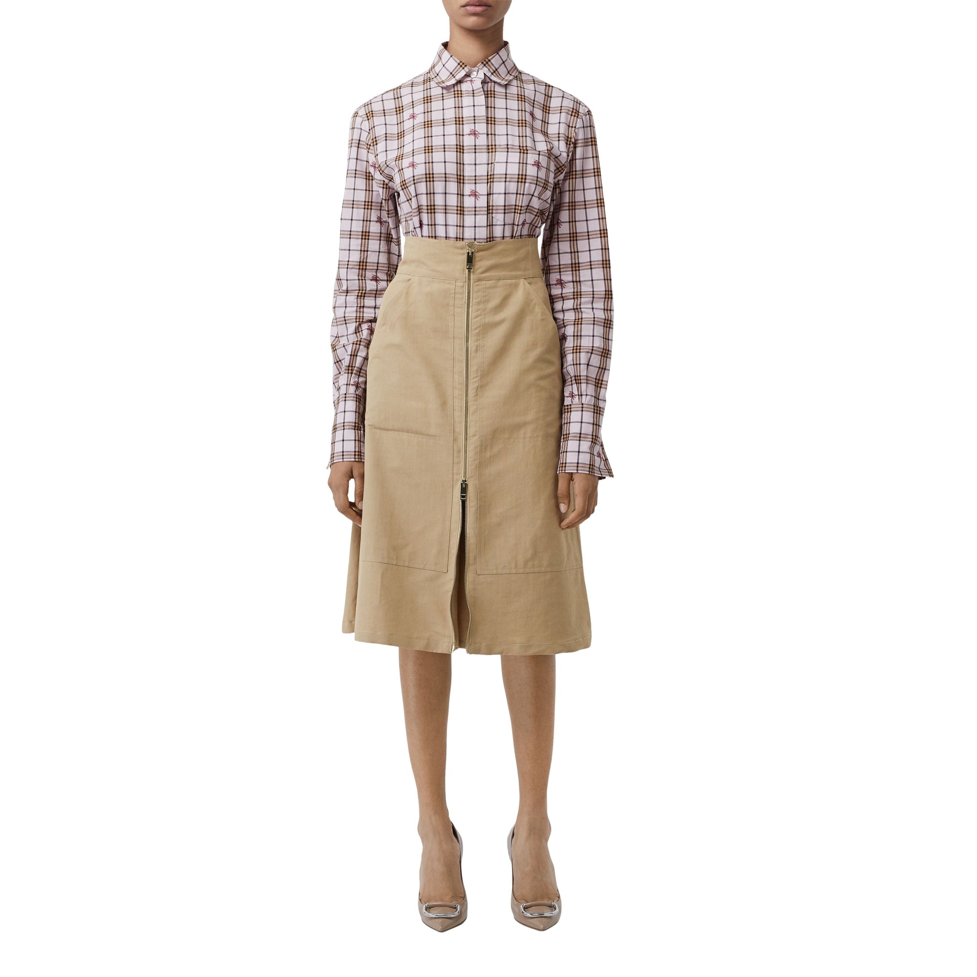 Chemise en coton à motif check et fil coupé - Alabaster Pink