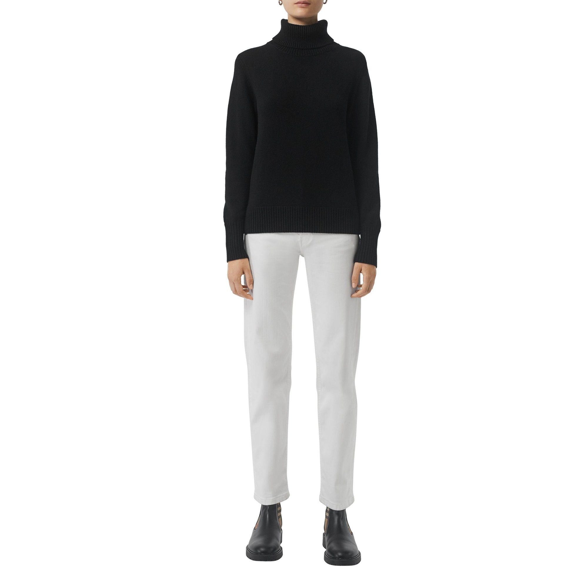 Pull à col roulé en cachemire et écusson brodé - Black
