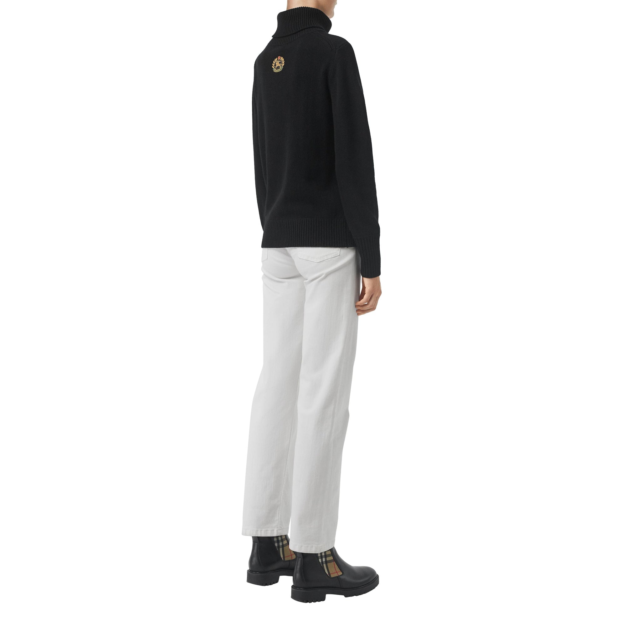 Pull à col roulé en cachemire et écusson brodé - Black
