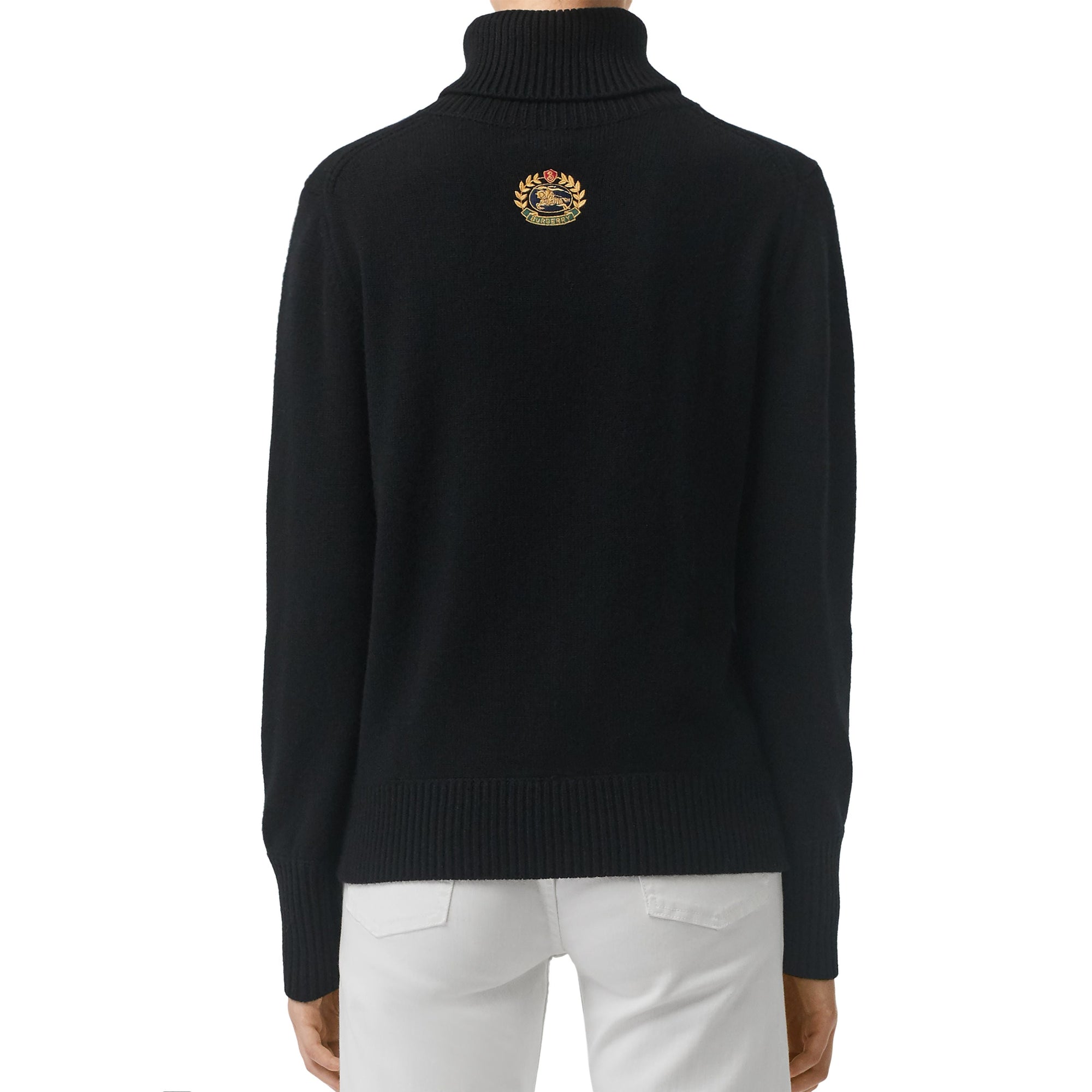 Pull à col roulé en cachemire et écusson brodé - Black
