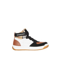 Sneakers montantes en cuir et cuir velours - Camel