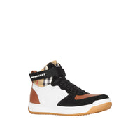 Sneakers montantes en cuir et cuir velours - Camel