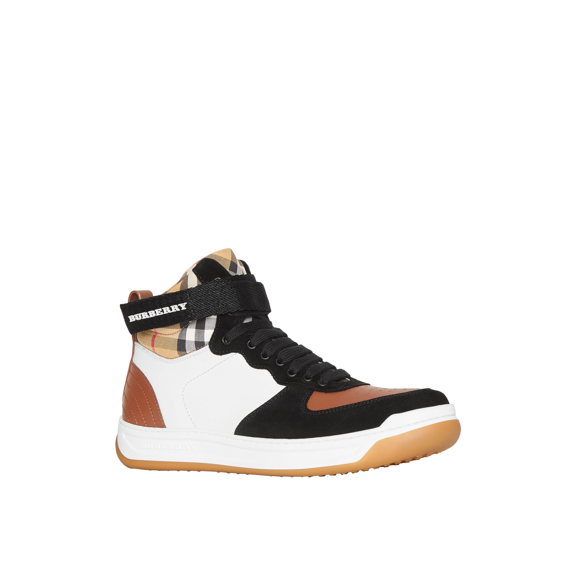 Sneakers montantes en cuir et cuir velours - Camel