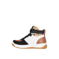 Sneakers montantes en cuir et cuir velours - Camel