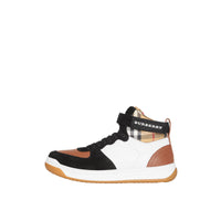 Sneakers montantes en cuir et cuir velours - Camel