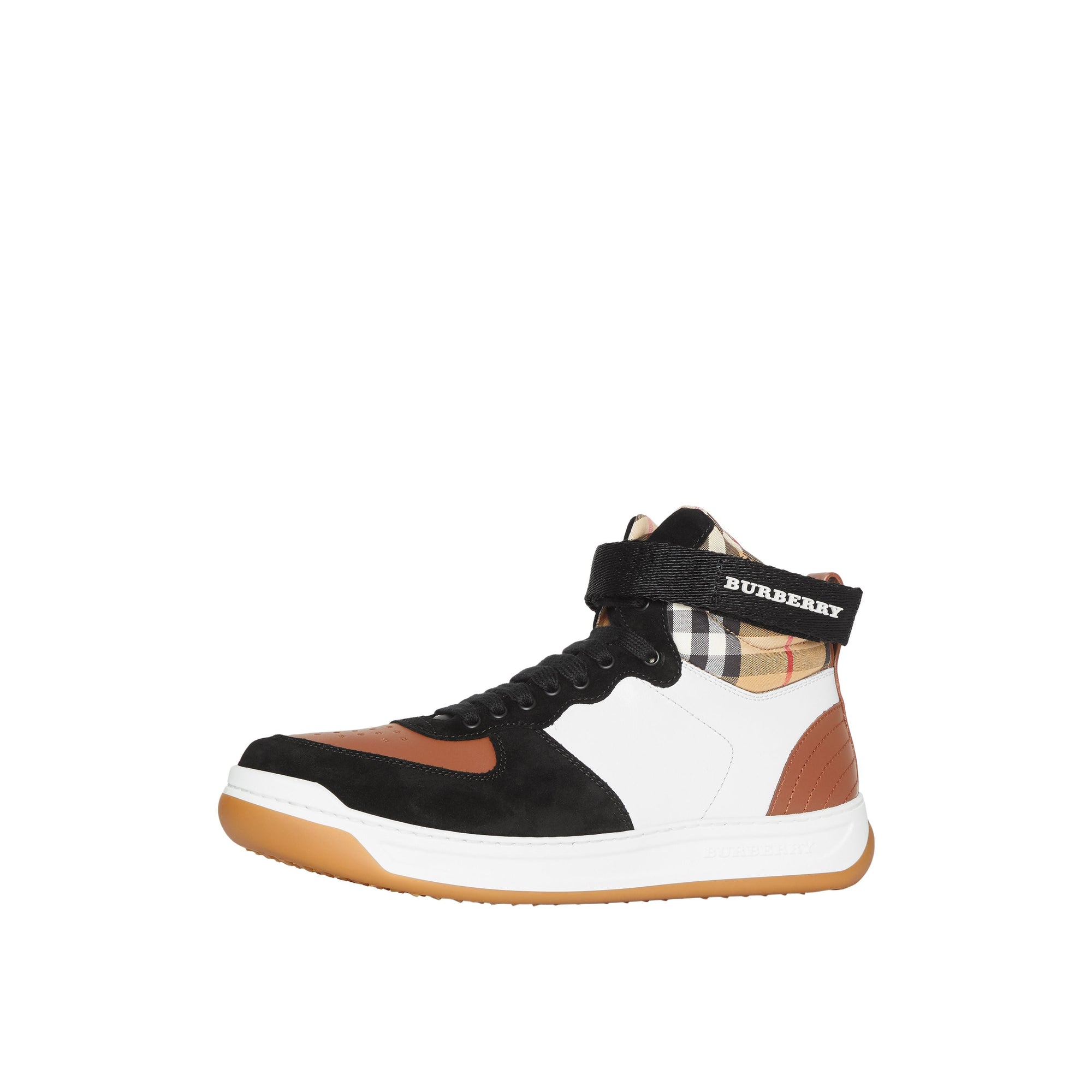 Sneakers montantes en cuir et cuir velours - Camel