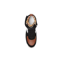 Sneakers montantes en cuir et cuir velours - Camel