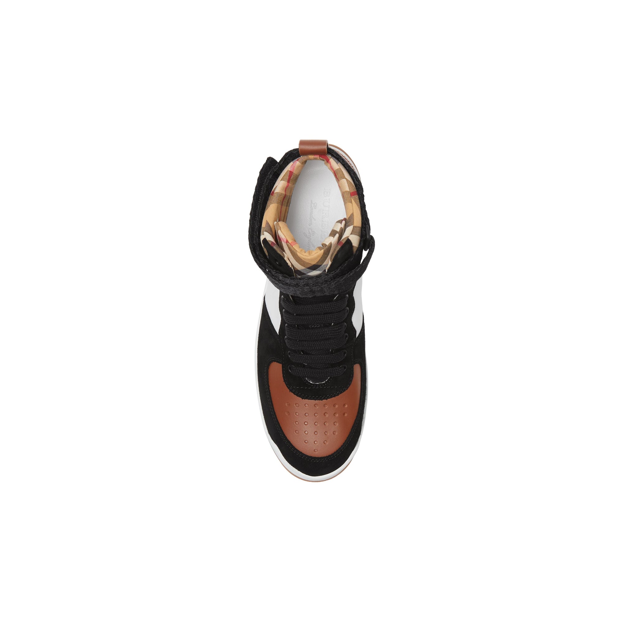 Sneakers montantes en cuir et cuir velours - Camel