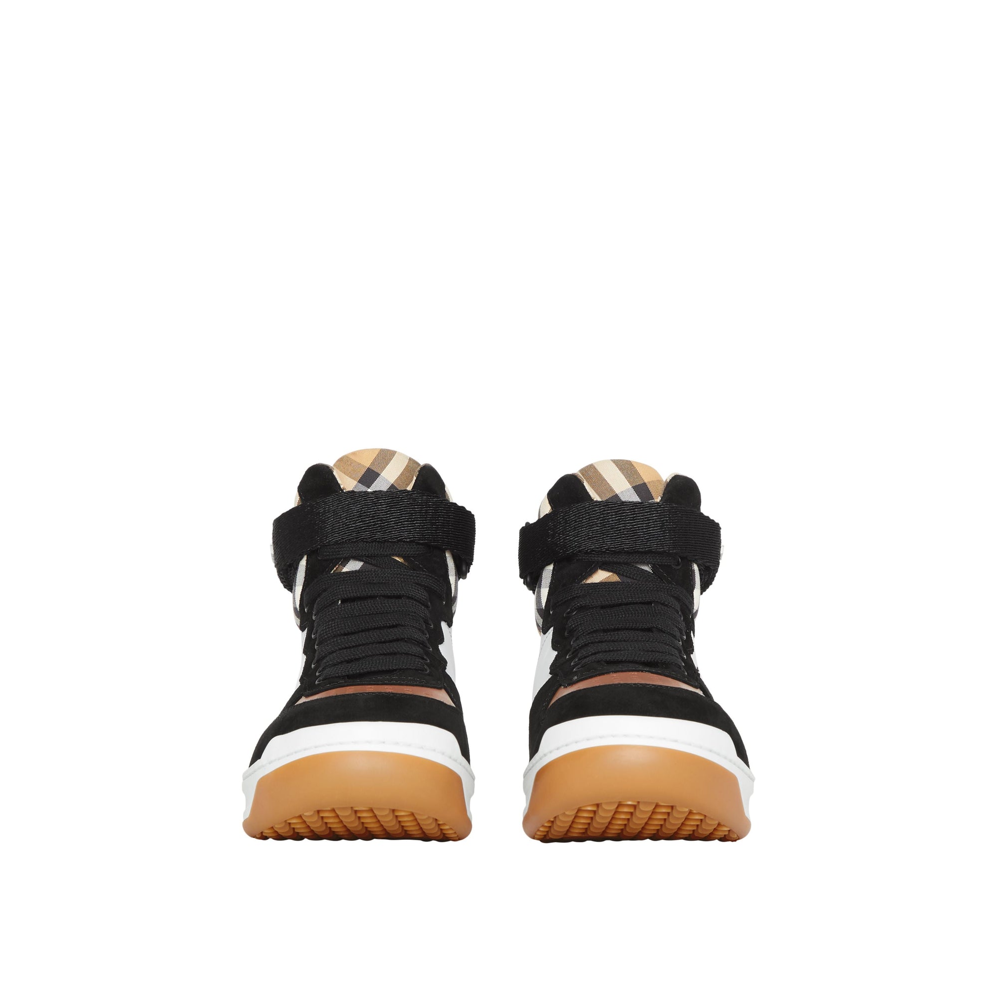 Sneakers montantes en cuir et cuir velours - Camel