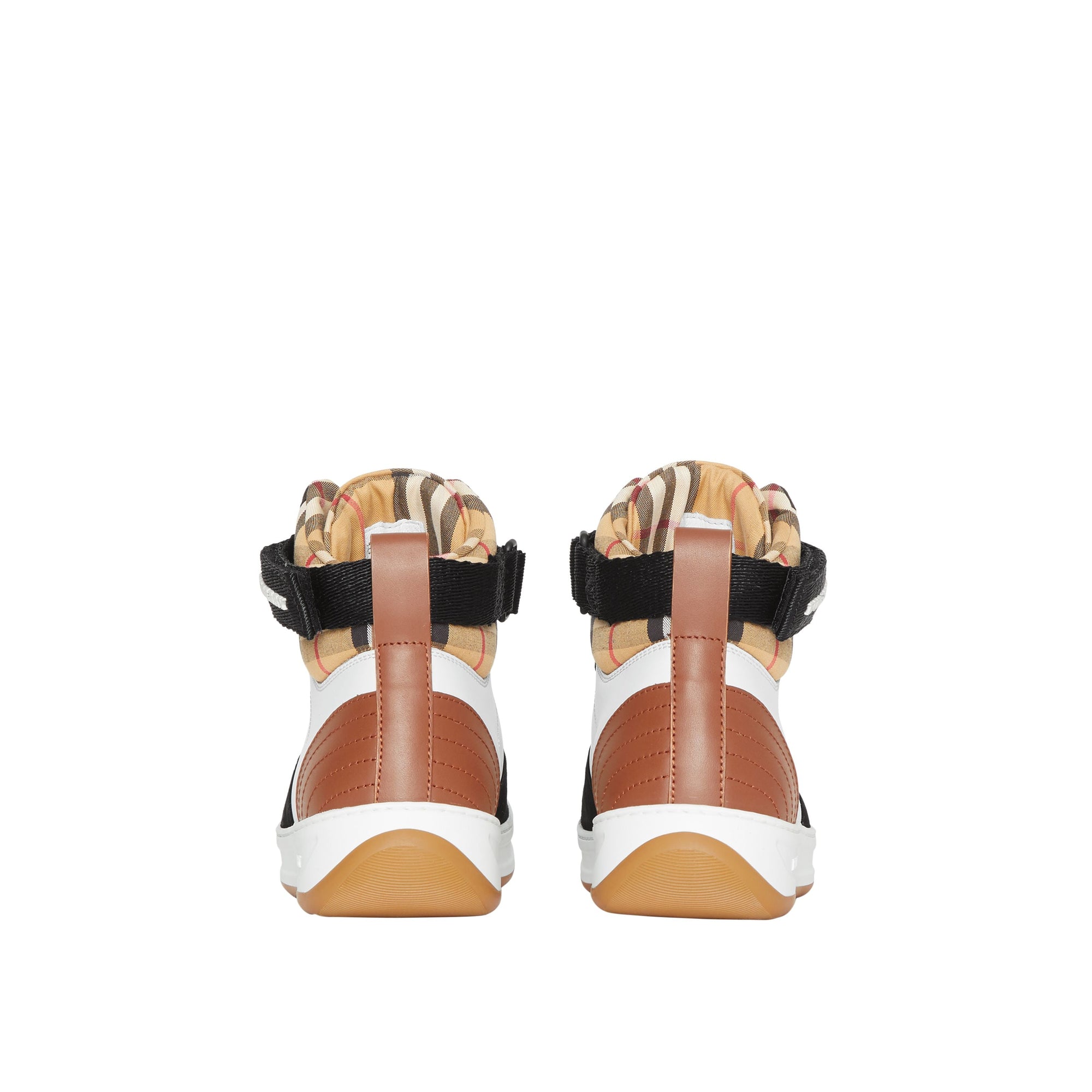 Sneakers montantes en cuir et cuir velours - Camel