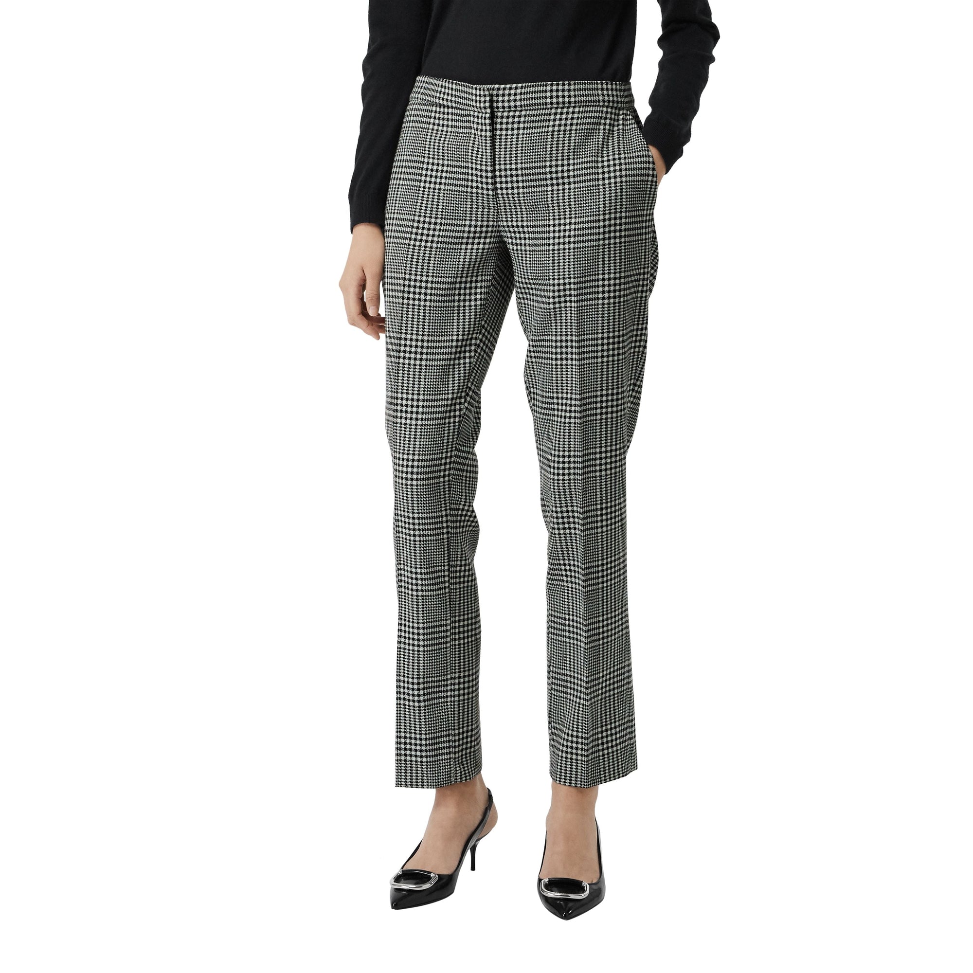Pantalon droit en laine à motif check Prince de Galles - Mist Green Check