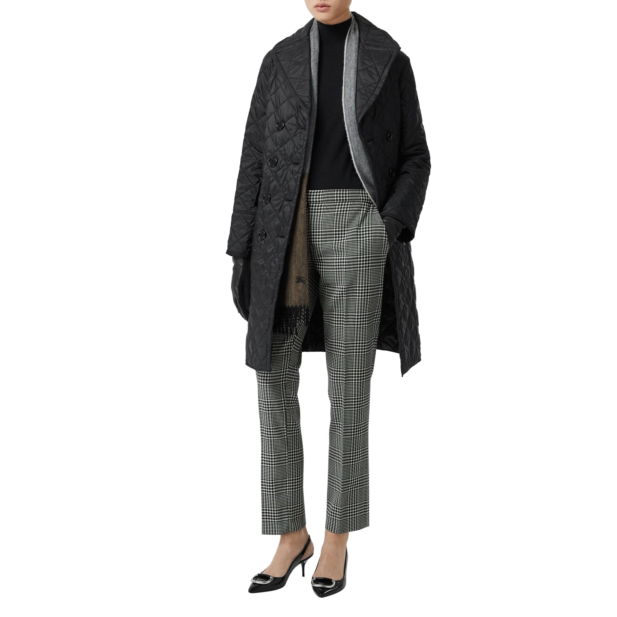 Pantalon droit en laine à motif check Prince de Galles - Mist Green Check
