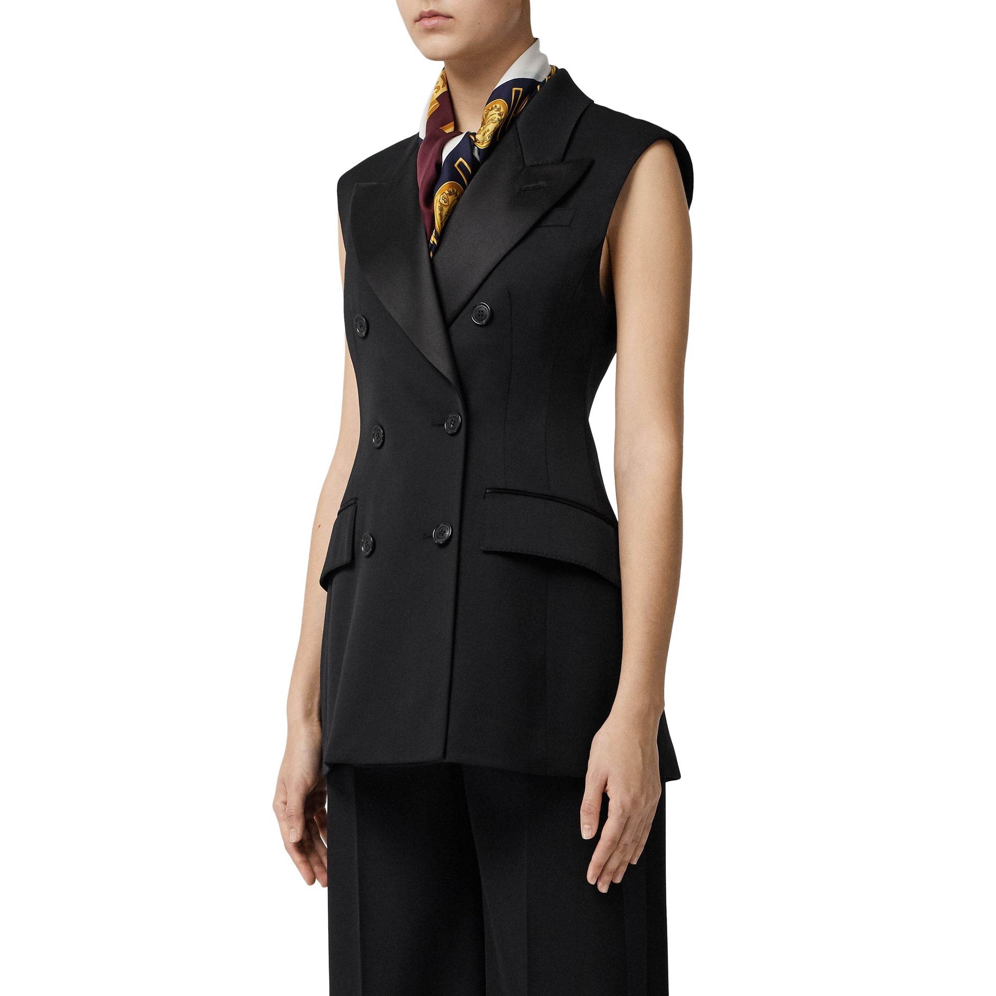 Veste à double boutonnage sans manches en laine - Black