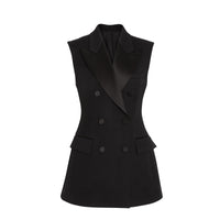 Veste à double boutonnage sans manches en laine - Black