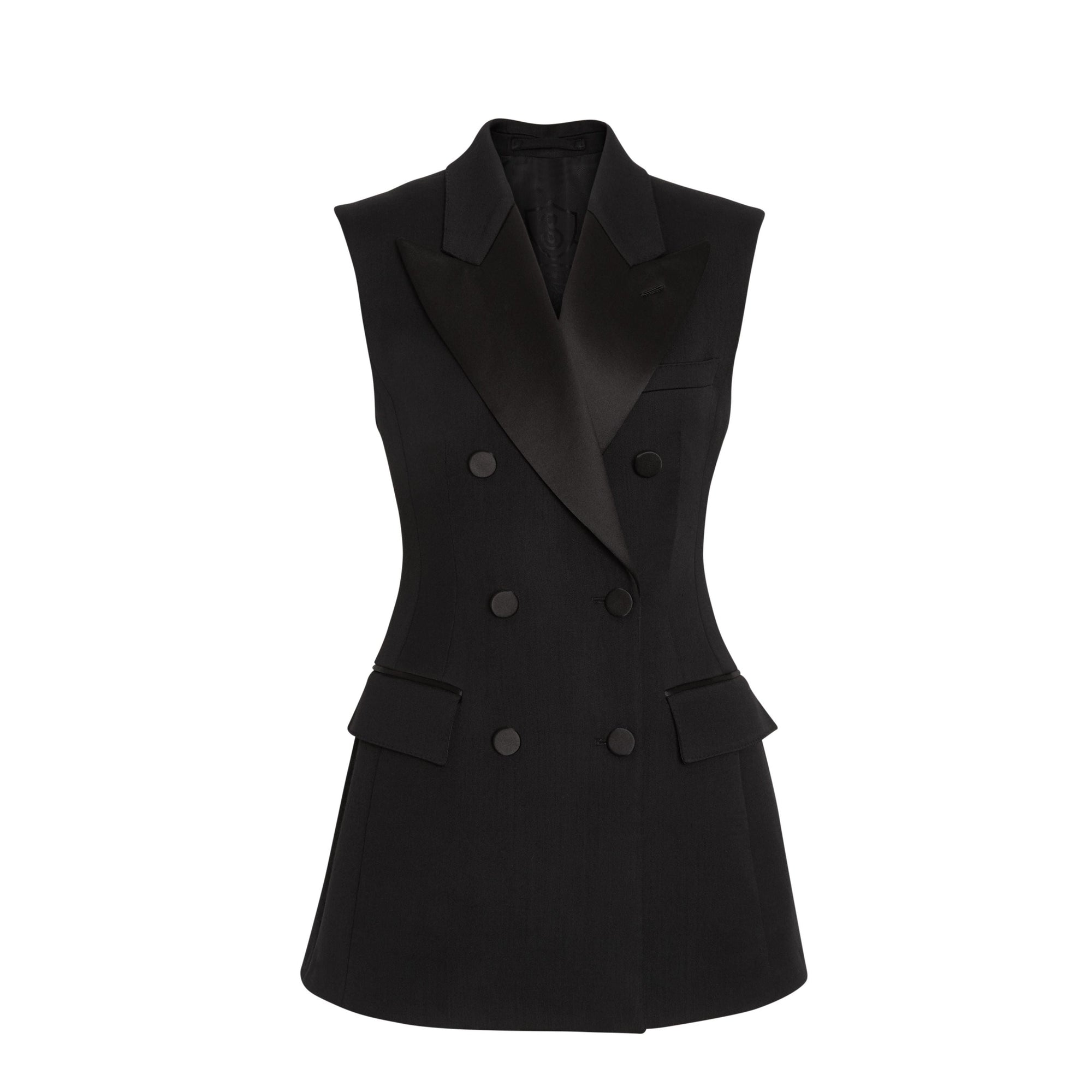 Veste à double boutonnage sans manches en laine - Black