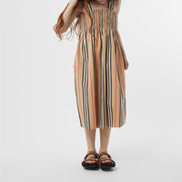 Robe en coton à rayures iconiques et smocks - Archive Beige