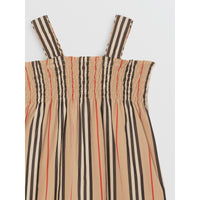 Robe en coton à rayures iconiques et smocks - Archive Beige
