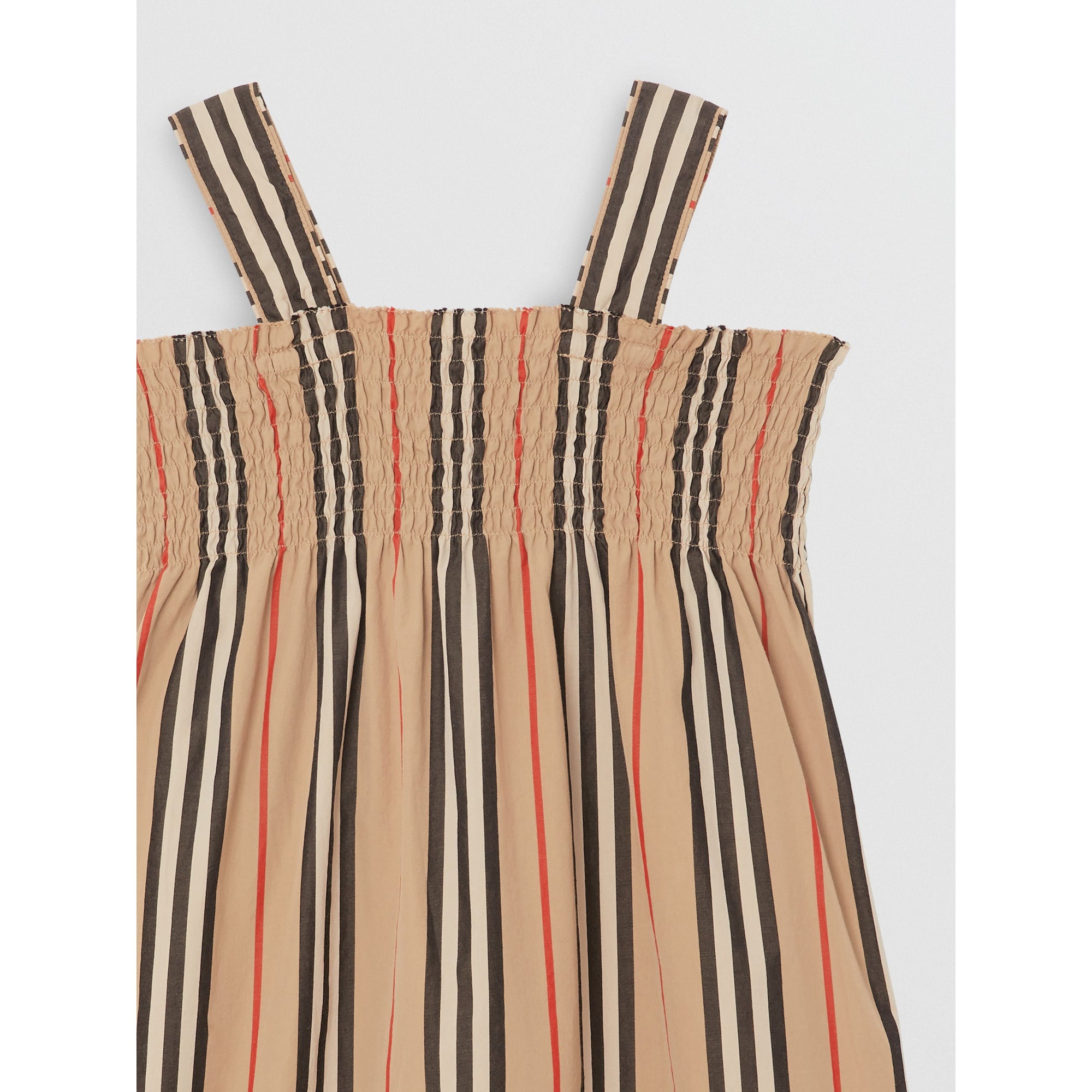 Robe en coton à rayures iconiques et smocks - Archive Beige