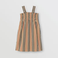 Robe en coton à rayures iconiques et smocks - Archive Beige