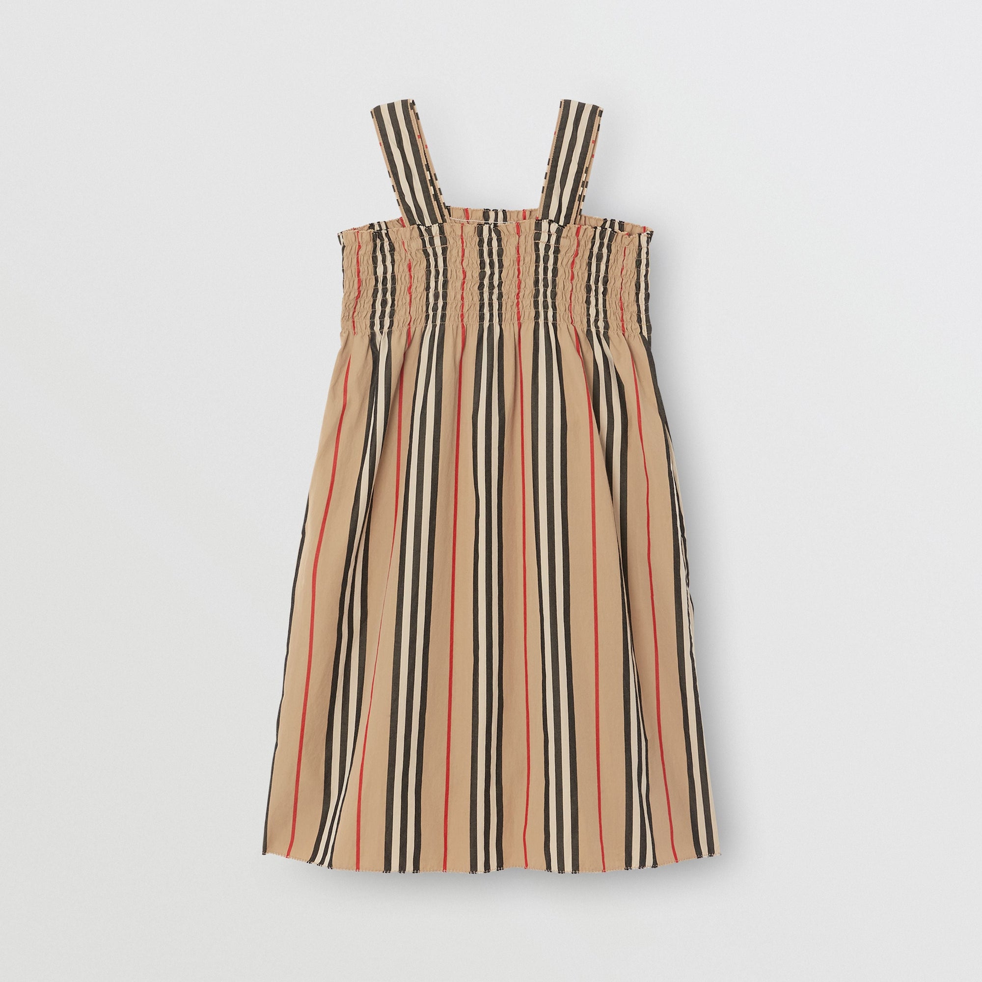 Robe en coton à rayures iconiques et smocks - Archive Beige