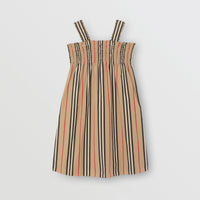 Robe en coton à rayures iconiques et smocks - Archive Beige
