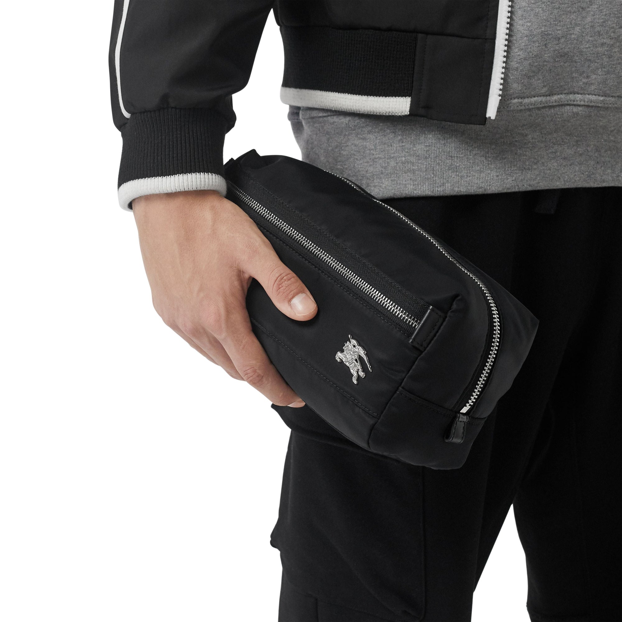 Pochette en cuir à emblème du cavalier - Black