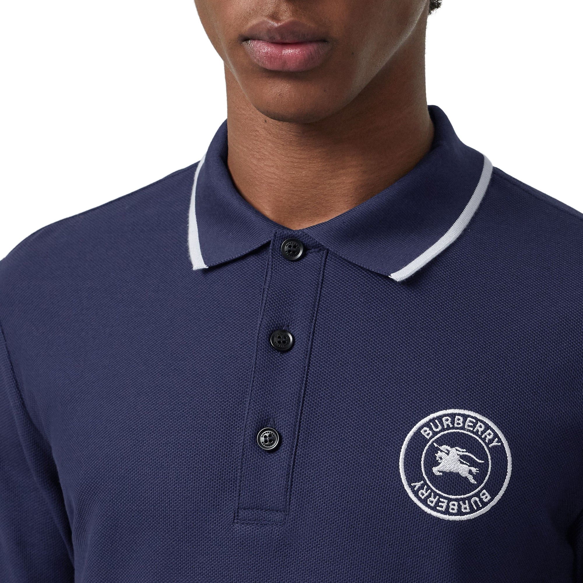 Polo en coton à manches longues et logo brodé - Navy