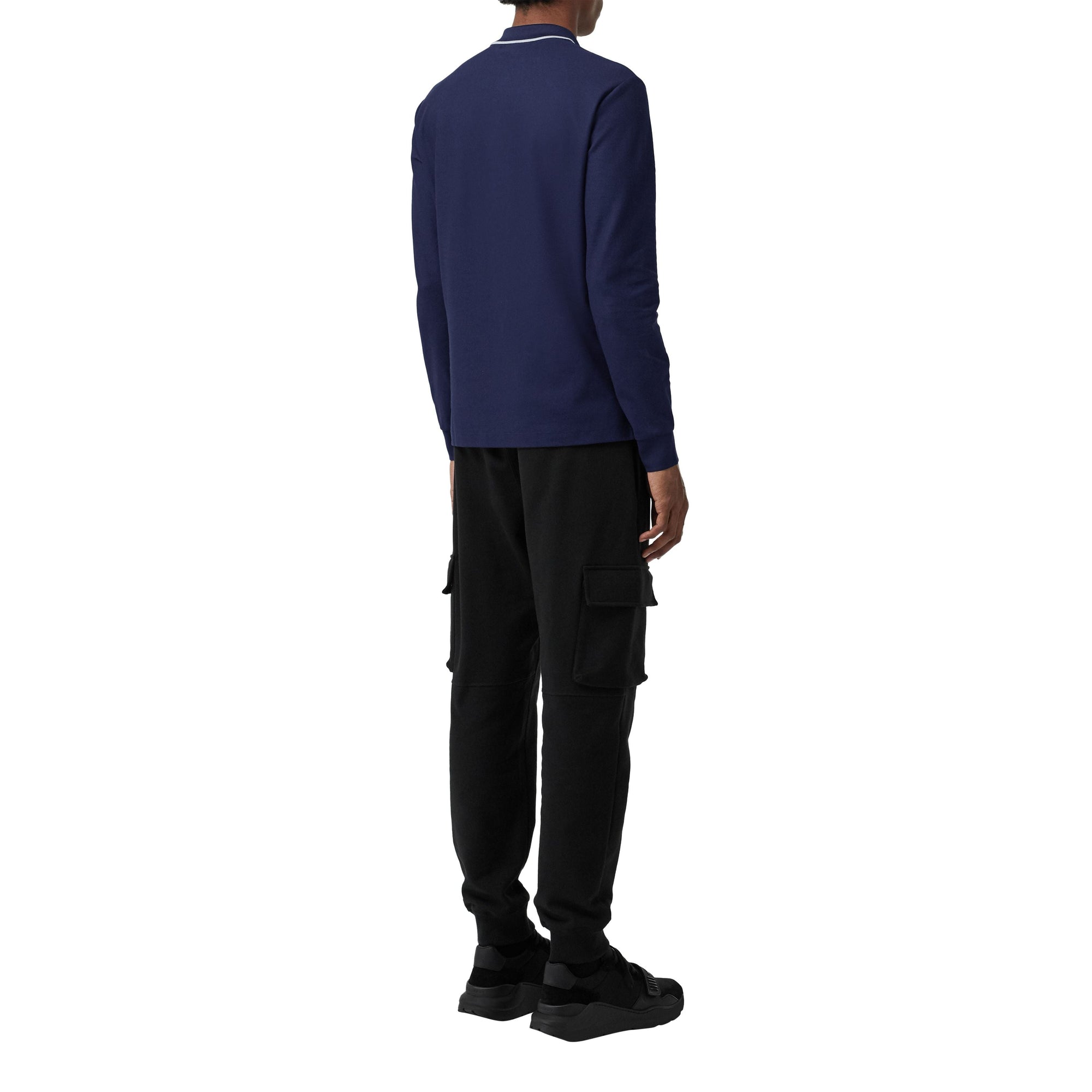 Polo en coton à manches longues et logo brodé - Navy