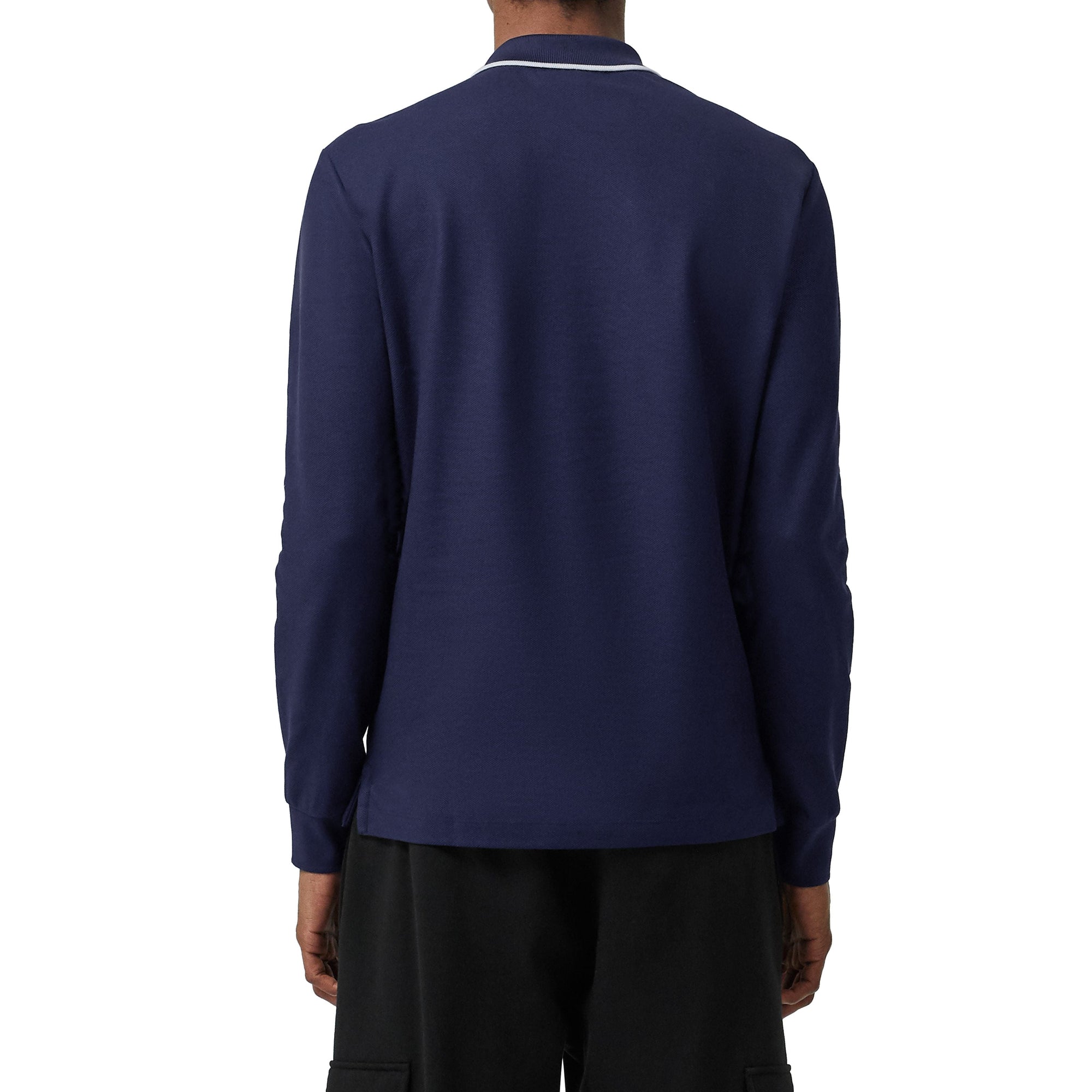 Polo en coton à manches longues et logo brodé - Navy