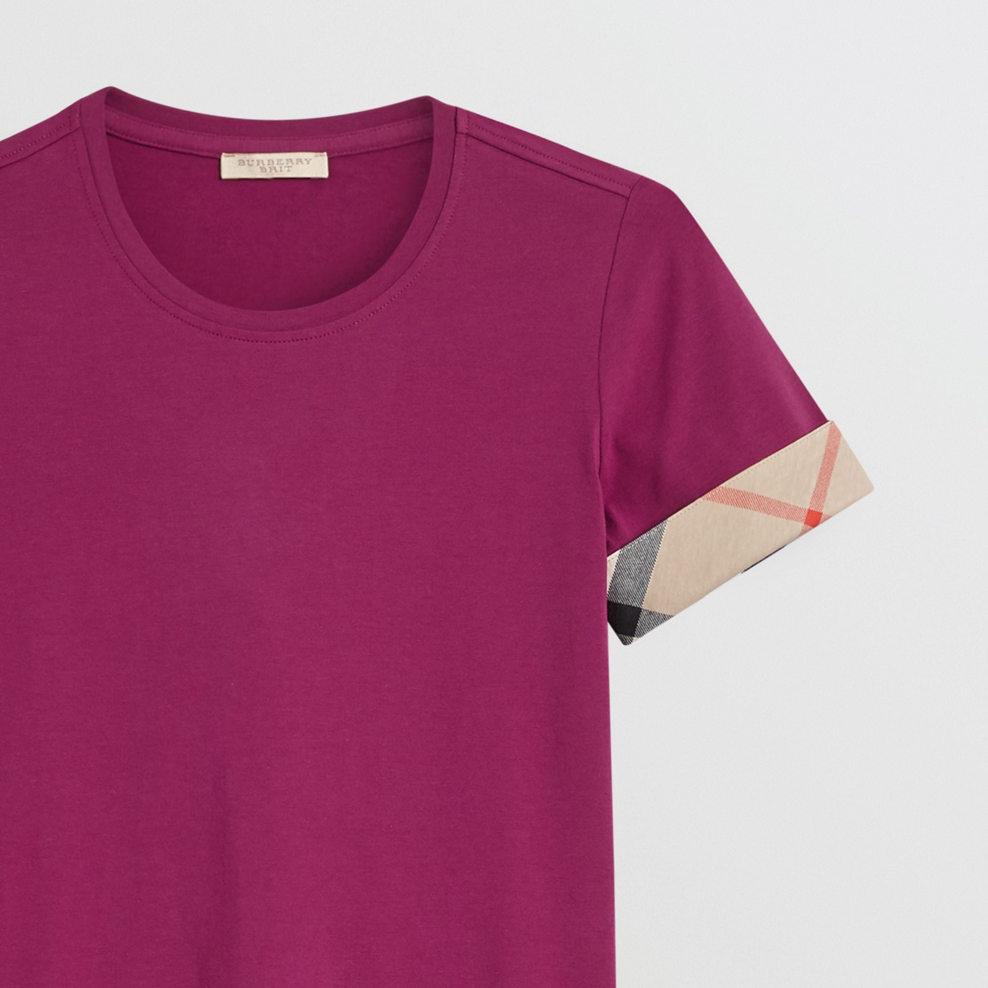 T-shirt en coton stretch à motif check - Magenta Pink