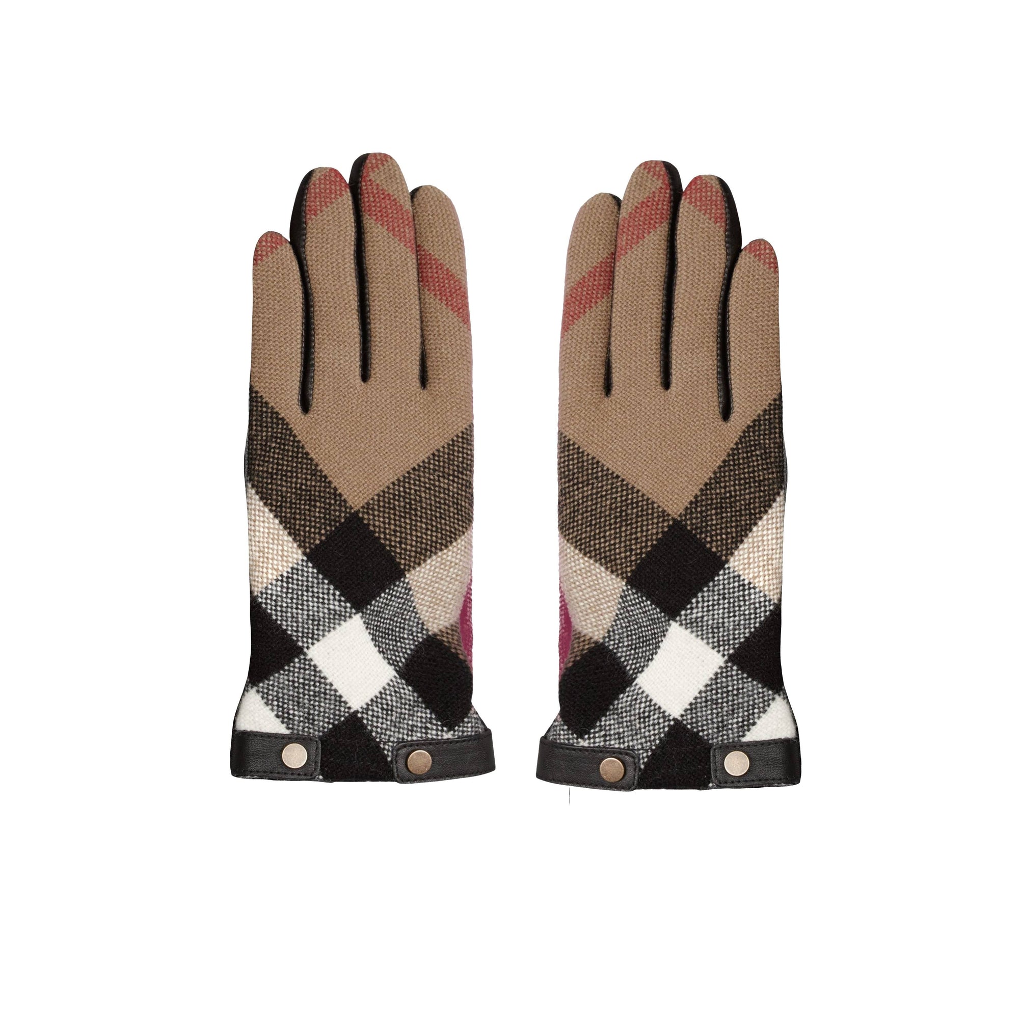 Gants en laine et cuir à motif Check - Black