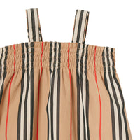 Robe en coton à rayures iconiques et smocks - Archive Beige