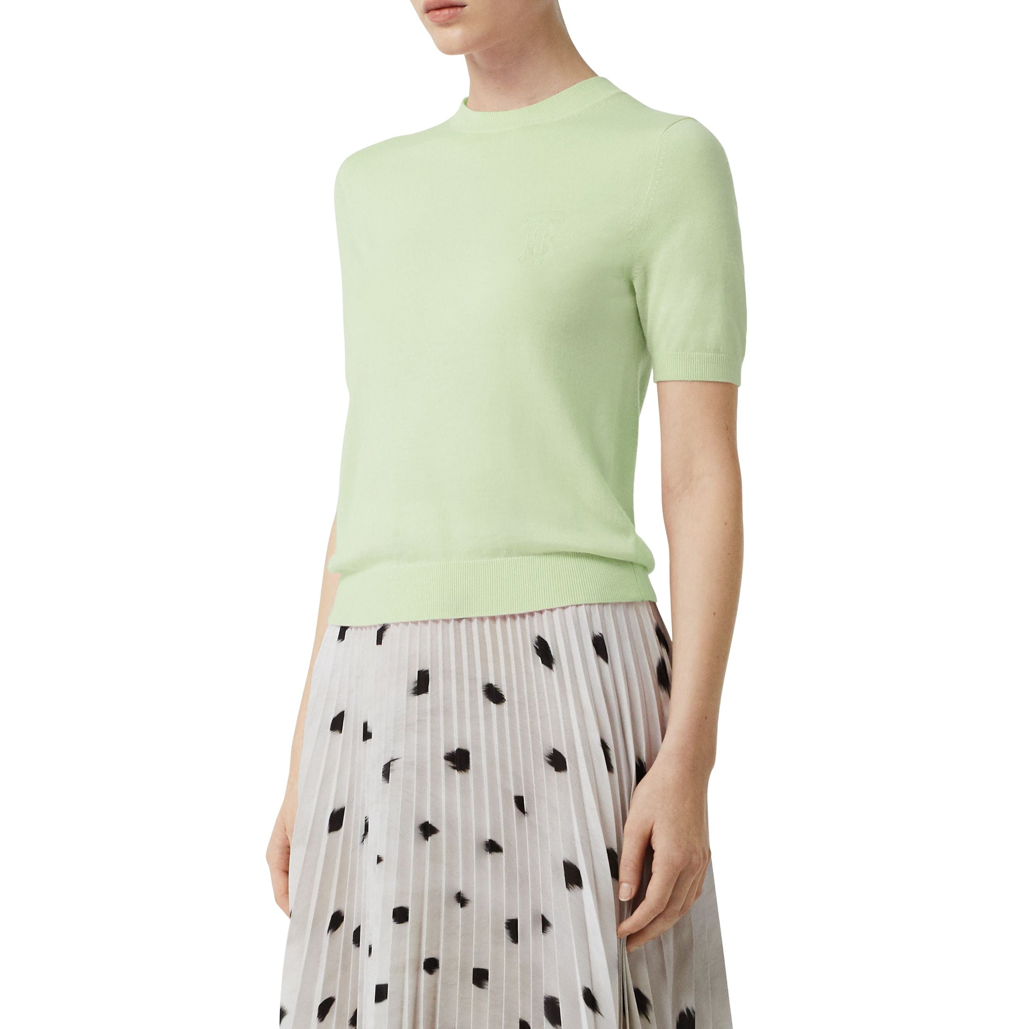 Top en cachemire à motif monogramme - Pistachio