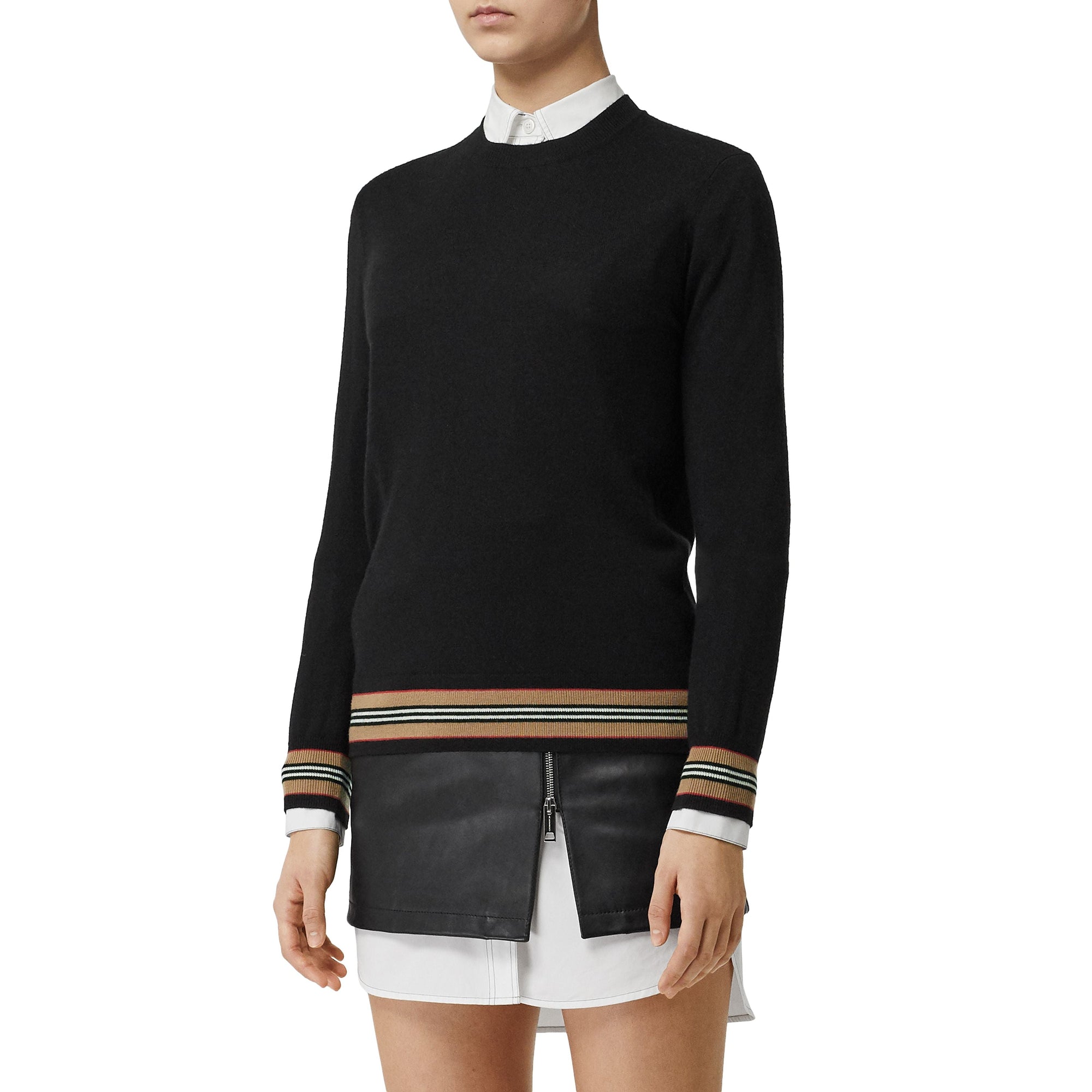 Pull en laine mérinos à rayures iconiques - Black