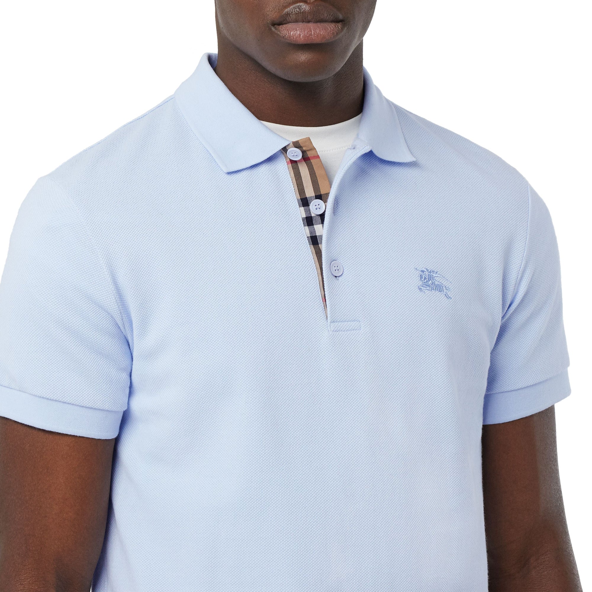 Polo en coton à motif check - Baby Blue