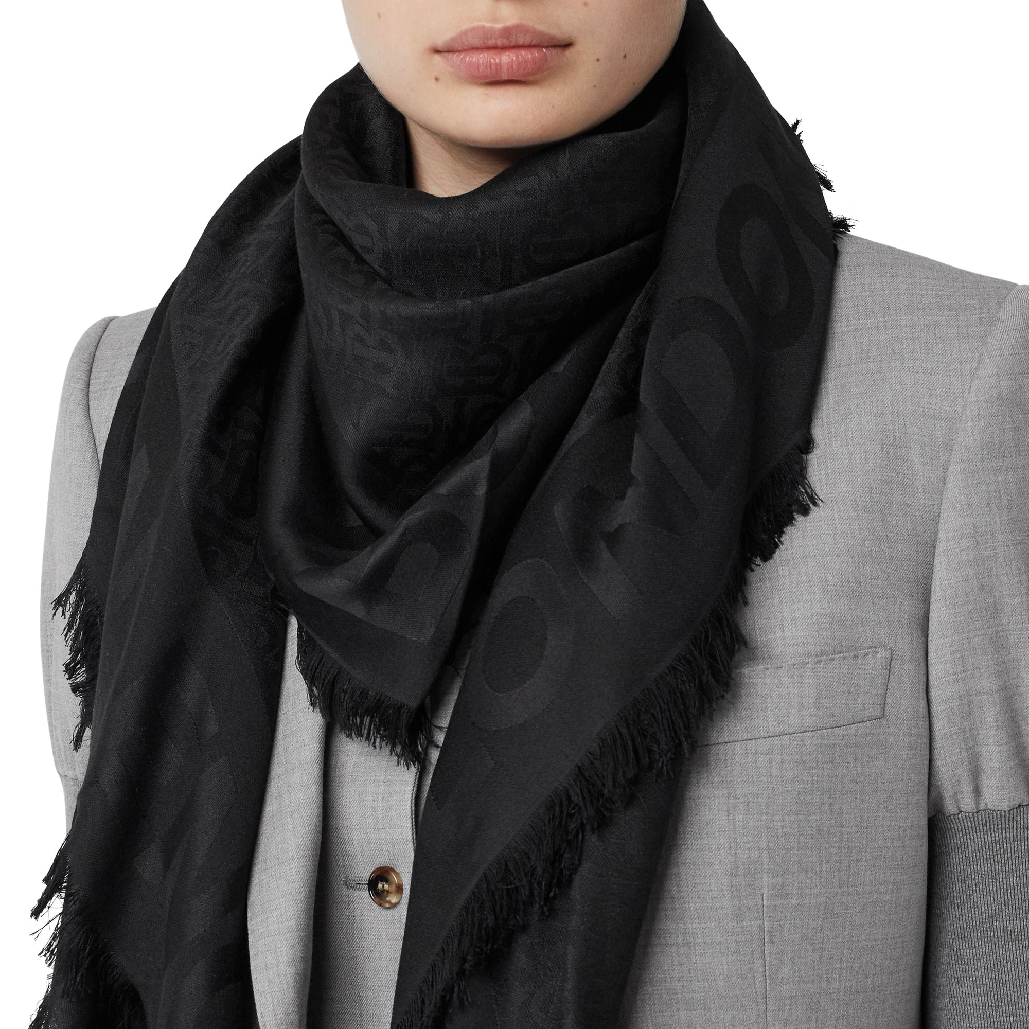 Grand carré en jacquard de soie et laine - Black