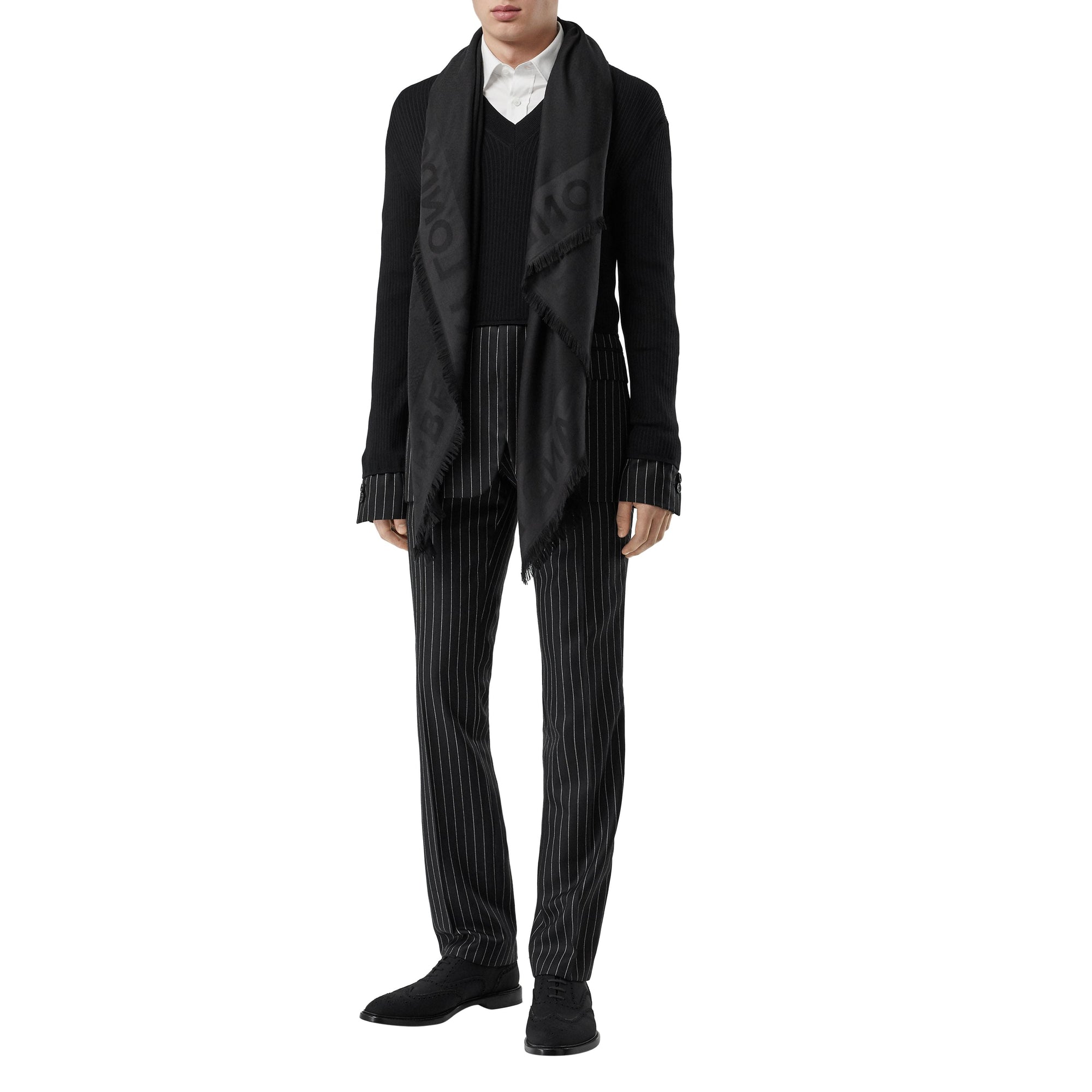 Grand carré en jacquard de soie et laine - Black