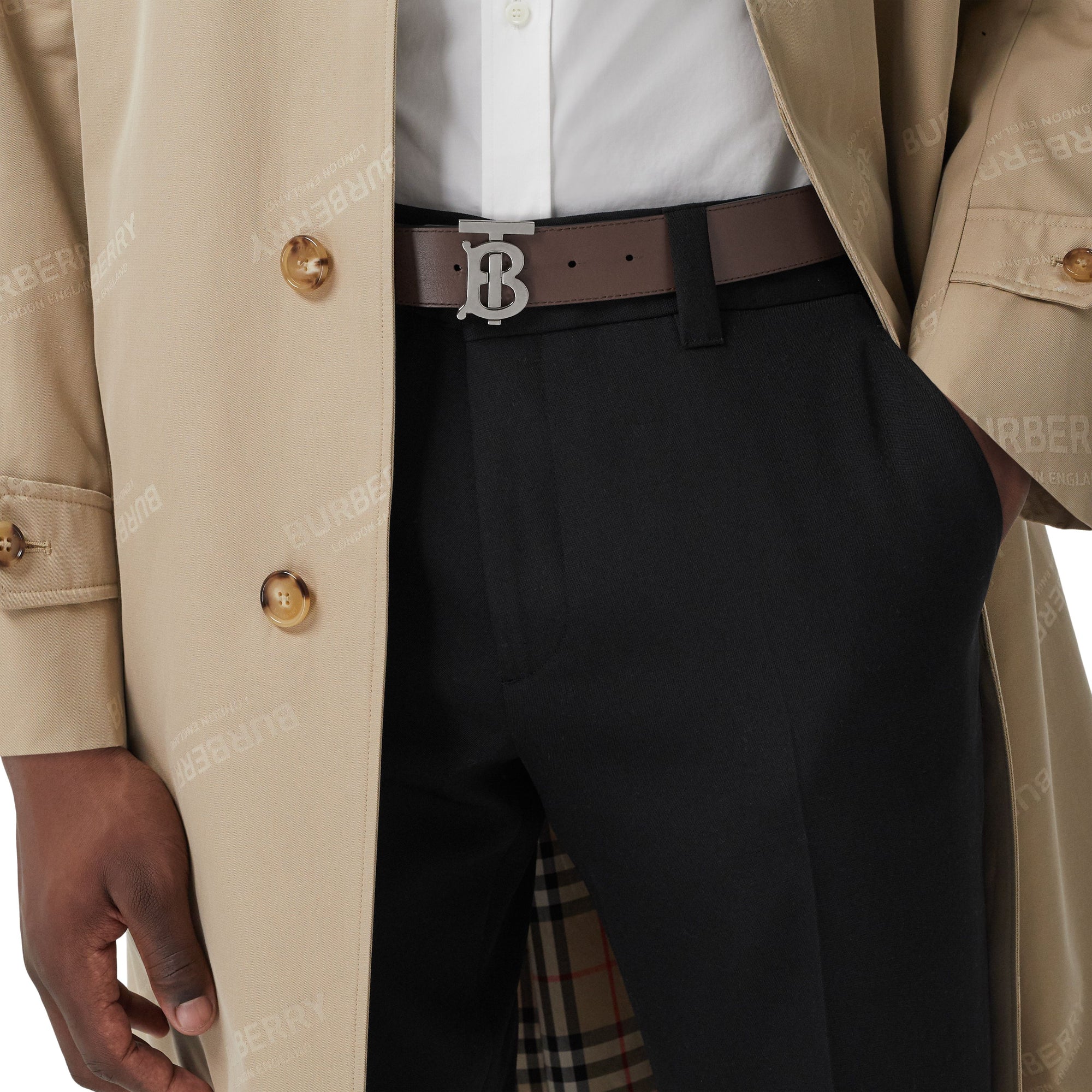 Ceinture large réversible en cuir - Black & Brown