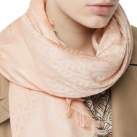 Grand carré de soie et laine en jacquard - Rose Beige