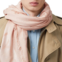 Grand carré de soie et laine en jacquard - Rose Beige