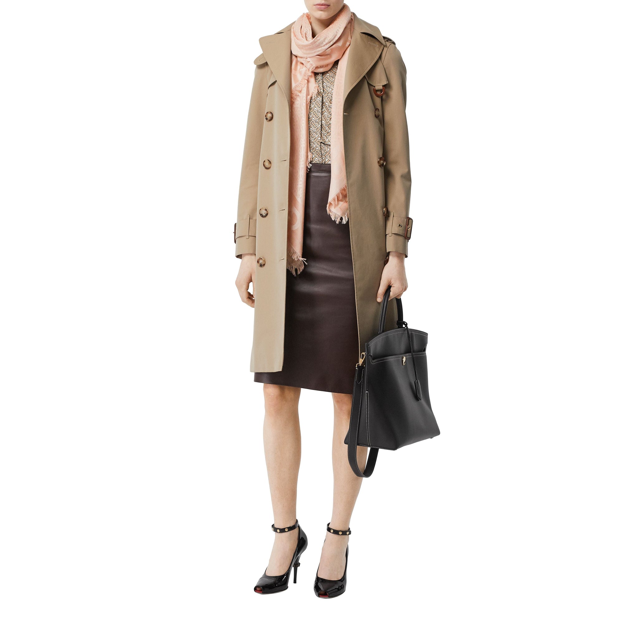 Grand carré de soie et laine en jacquard - Rose Beige
