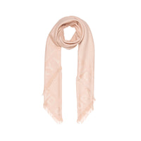 Grand carré de soie et laine en jacquard - Rose Beige