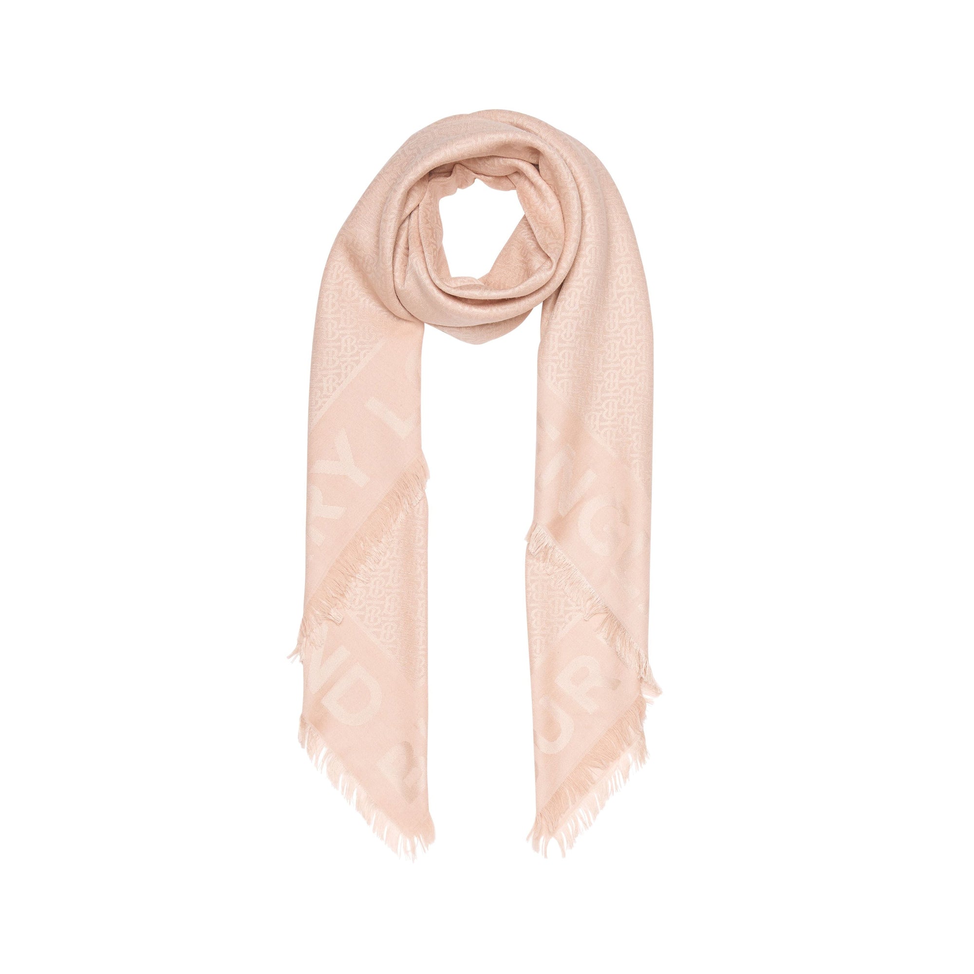 Grand carré de soie et laine en jacquard - Rose Beige