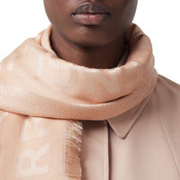 Grand carré de soie et laine en jacquard - Rose Beige