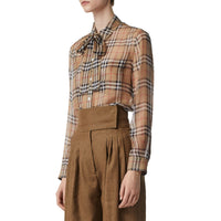 Chemise à col lavallière en soie Vintage Check - Archive Beige Check