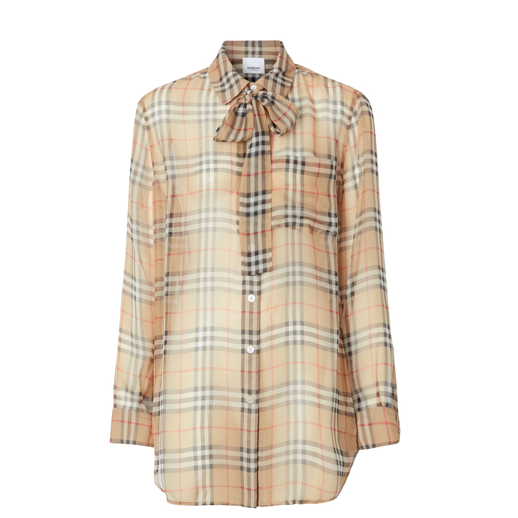 Chemise à col lavallière en soie Vintage Check - Archive Beige Check