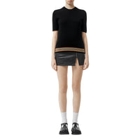 Haut à manches courtes en laine mérinos à rayures - Black