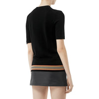 Haut à manches courtes en laine mérinos à rayures - Black