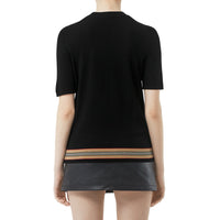 Haut à manches courtes en laine mérinos à rayures - Black