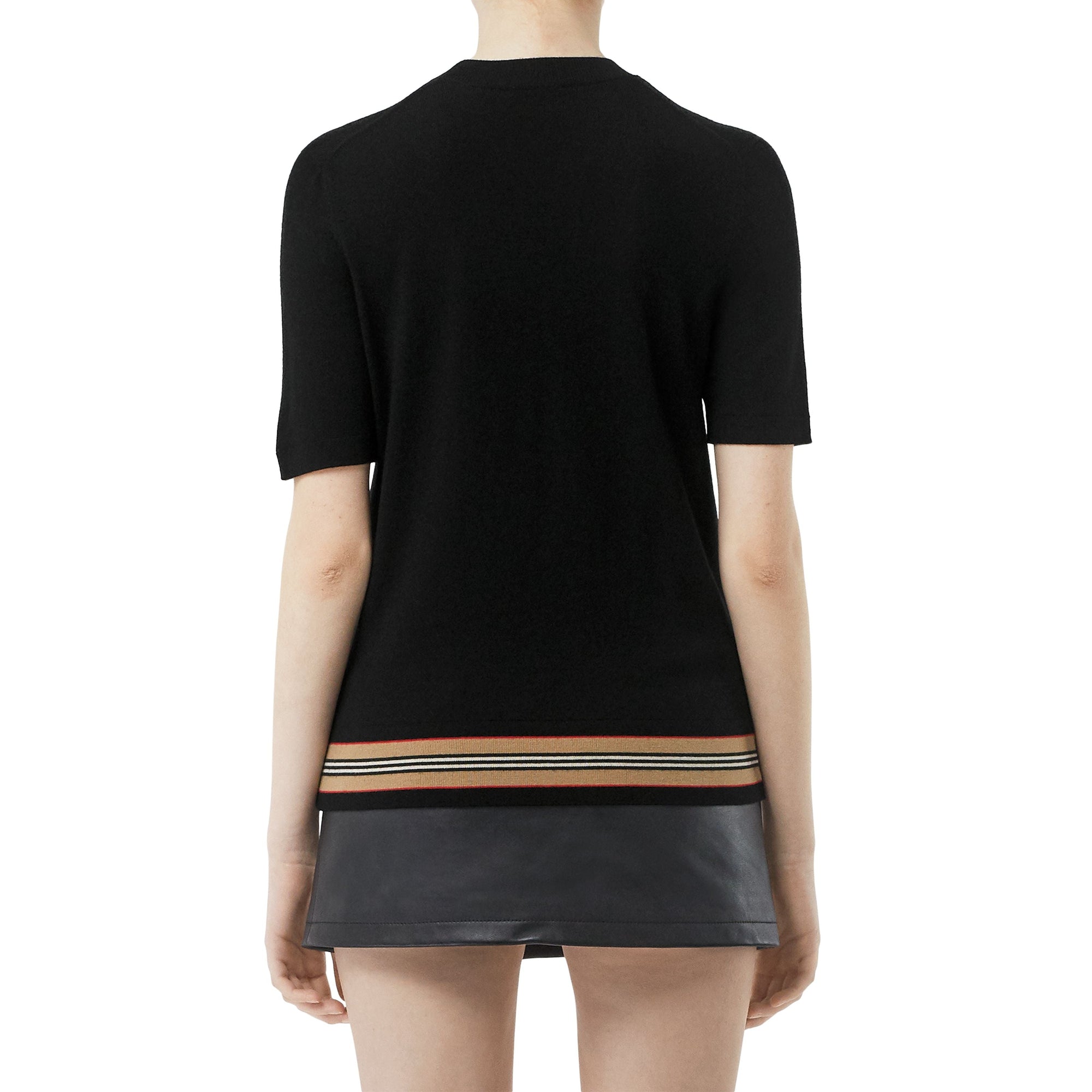 Haut à manches courtes en laine mérinos à rayures - Black